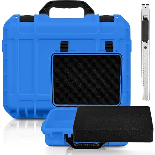 Relaxweex 1 Pcs Waterproof Hard Case with DIY Customizable Foam Insert Portable Protective Case with Knife for Camera Drones Equipments Tools Test Instruments(Blue,14.3 x 11.4 x 4.5 Inch) - color: Blue, size: 14.3 x 11.4 x 4.5 Inch