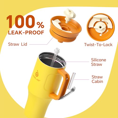 Ideus 32 oz Tumbler with Handle and Straw, Yellow - color: Yellow