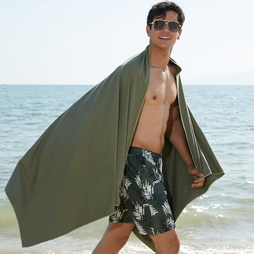 Rainleaf Microfiber Towel Quick Dry Camping & Travel & Gym Towel. Compact - color: Army Green, size: 72.00" x 40.00"