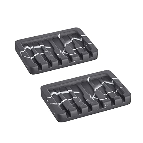 INIUNIK 2PCS Self Draining Soap Dish - Marble Look Soap Holder Tray Savers Box Container Sponge Holder for Bathroom Shower Kitchen, Black - color: Black-2 Pack