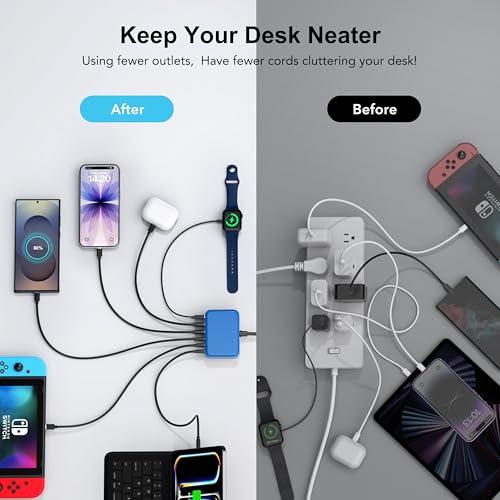 USB C Charger Block, GaN Fast USB Charging Station Hub with 100W Max 6-Port - color: C-Blue, size: 100W
