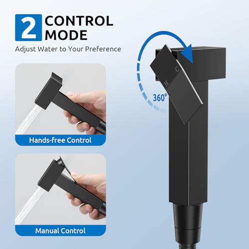 Arofa Built-in Hot and Cold Bidet Sprayer, Hands-Free Control, Matte Black - color: Black, size: Built-in Hot & Cold Water Modes-Square