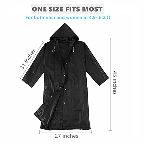 Rain Ponchos for Adults Reusable, 2-5 Pack Raincoat for Women Men, Waterproof Rain Coat Gear with Hood Drawstring - color: Black X2