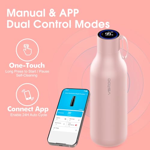 VSITOO S1 Max 33oz Insulated Stainless Steel Self-Cleaning Water Bottle | Large 33oz Insulated Bottle With Auto Self-Cleaning, App or Touchscreen Control, Temp Display, 30-Day Battery & 24H Cold - color: pink