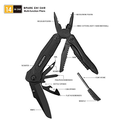 Roxon 14-in-1 Multitool Pliers with Fire Starter,Lightweight Portable