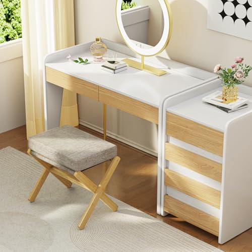 BAMBOOHOMIE Foldable Foot Stool Ottoman, Modern Foot Rest with Bamboo X Legs & Thick Foam Cushion, Folding Foot Stools Small Padded for Bedroom Living Room, Footstool for Chair Couch (Natural - Brown) - color: Natural - Brown