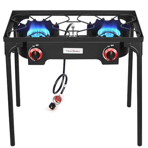 VIVICREATE Propane Grill 2 Burner Outdoor Propane Stove Portable Gas Grill High Pressure Camping Stove Double Burner Cooker for Camping Backyard BBQ Outdoor Cooking - size: double burner stove