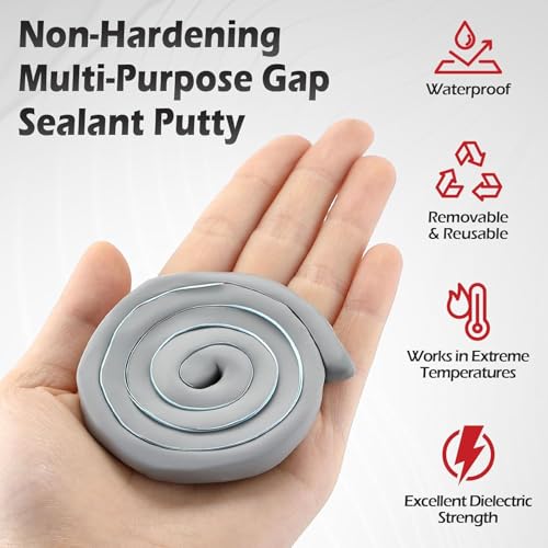 1 Pack Moldable Silicone Putty 1.5 ft x 0.32 in Grey | Non Hardening Multi Purpose Duct Seal for Metal, Glass, Wood, Ceramic, Crafts, Heat Resistant and Waterproof - color: Grey