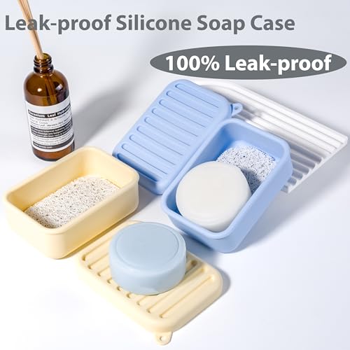 2PC Portable Leakproof Travel Soap Case, Silicone Travel Soap Case, Compact Soap Holder with Drainage Layer, Travel Soap Holder for Camping, Gym, Outdoor (Blue&Yellow) - color: Blue&yellow