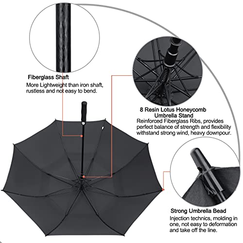 G4Free 47/54/62/68/72 Inch Golf Umbrella Windproof Auto Open Large Umbrella | Oversized Stick Umbrella, Extra Large, Vented Double Canopy, Waterproof 210T Pongee Fabric, Fiberglass Frame, EVA Foam Handle - color: Black, size: 68 inch