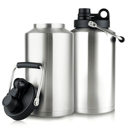 1 Gallon Water Bottle Insulated Stainless Steel Keeps Ice 48Hr, Large Water Gallon Jug Wide Mouth Leakproof Vacuum for Gym, Camping, & Construction Stainless Steels (2 Packs) - color: Stainless Steels (2 Packs)