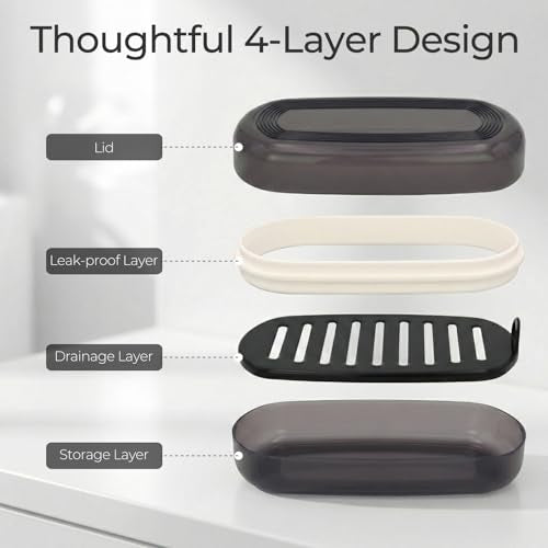 AIMAIAIMAI Shampoo Bar Holder Travel Case for Two Bars – Compatible with Most Solid Shampoo & Conditioner Bars, Large Soap Container for Bathroom or Travel (1 Pack, Black Style A-Large) - color: Black Style A-large