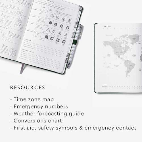 Stone Journal Explorer Notebook – A5 Waterproof Paper Field Journal, Vegan Leather Hardcover, 144 Pages Alternating Ruled & Dot Grid, Back Pocket, Weather-Resistant (Green) - color: Green