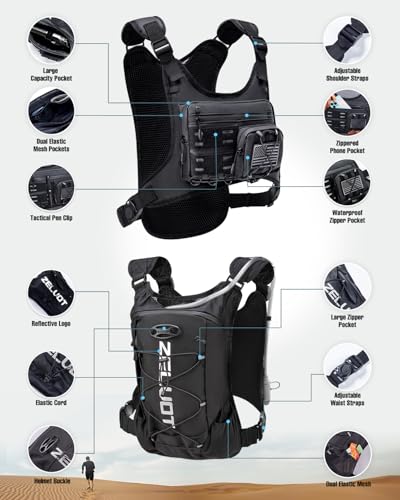 Zelvot Running Vest with 2L Water Bladder, Hydration Backpack, U.S. Design Patent, Lightweight Hydration Pack with Gear Holder, Reflective Chest Pack for Men Women - color: Black, size: M/L (12L)