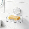 Soap Dish - Clear Suction Cup Soap Dish for Shower with Strong Suction & Reusable Adhesive NO-Drilling Self Draining Removable Waterproof Soap Sponge Holder for Shower Bathroom Bathtub Kitchen