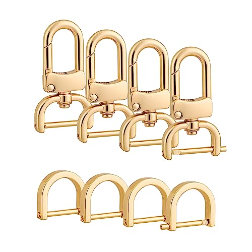 4pcs Detachable Snap Hook Swivel Clasp with 4pcs D-Rings Screw in Shackle for DIY Purse Strap Replacement (Gold,3/4 inch) - color: Gold, size: 3/4 inch
