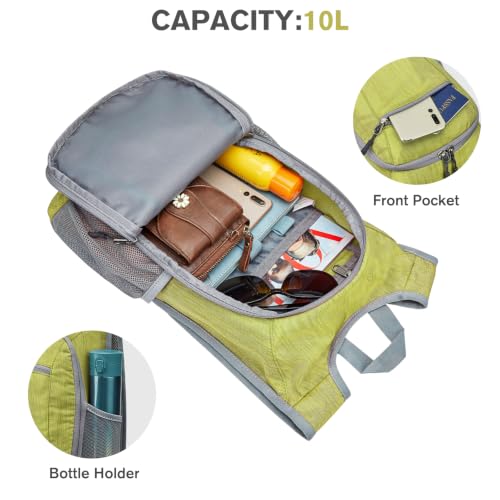 G4Free 10L/15L Hiking Backpack Lightweight Packable Hiking Daypack Small Travel Outdoor Foldable Shoulder Bag - color: Light Green, size: 10L