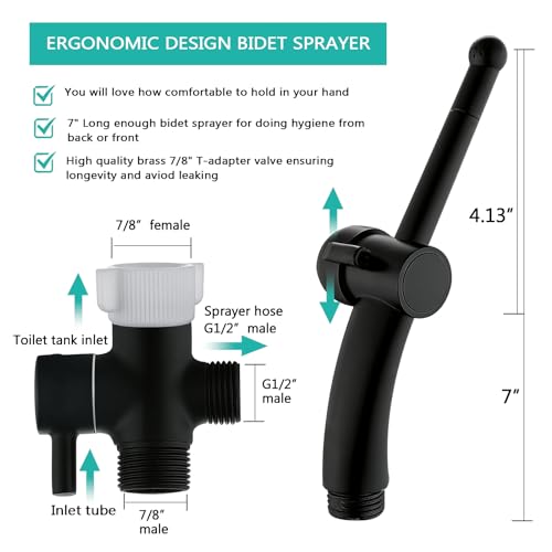 BARROCK Advanced Handheld Bidet Sprayer Set for Toilet, Bathroom Ergonomic Jet Bidet Spray Attachment Kit for Muslim Shower, Feminine Hygiene, Bathing Pets and Washing Baby Cloth Diaper, Matte Black - color: Matte Black