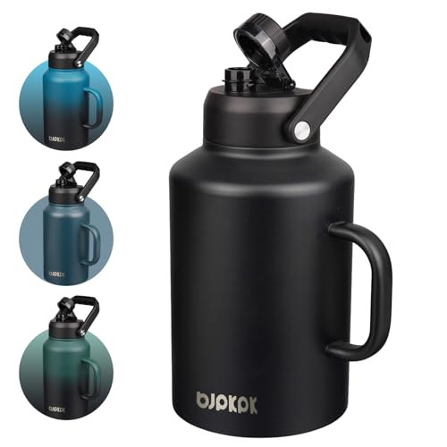 BJPKPK 128oz Stainless Steel Water Bottle, 1 Gallon Insulated Water Jug - color: Black, style: 128oz-Side Handle