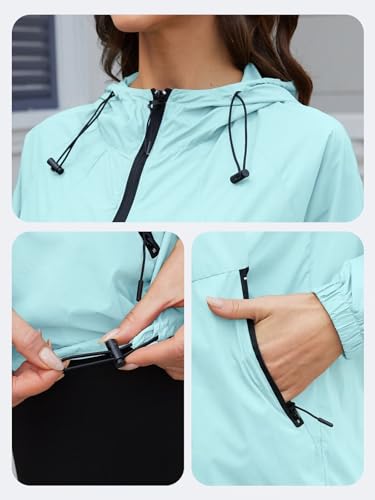 CRIPOM Packable Rain Jacket Women Waterproof Lightweight Jacket With Hood Womens Windbreaker Jacket S-XXL - color: Blue, size: XX-Large