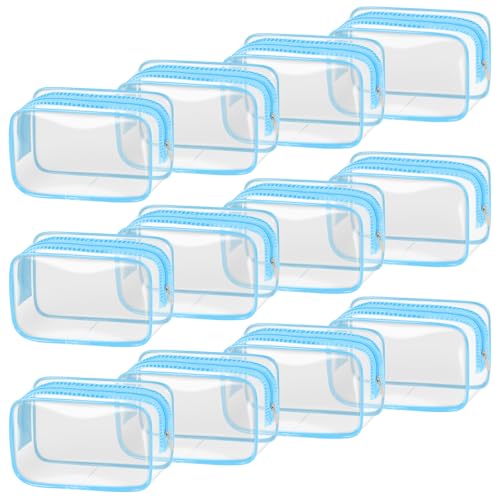 TISRATOK 12 PCS Clear Makeup Bags with Zipper, TSA Approved Toiletry Pouch - color: Blue, size: Small