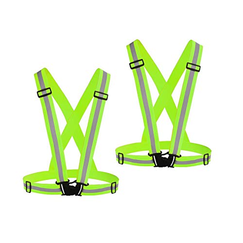 Chiwo Reflective Vest Running Gear 2Pack, High Visibility Adjustable Safety Ves for Night Cycling,Hiking, Jogging,Dog Walking - color: Green