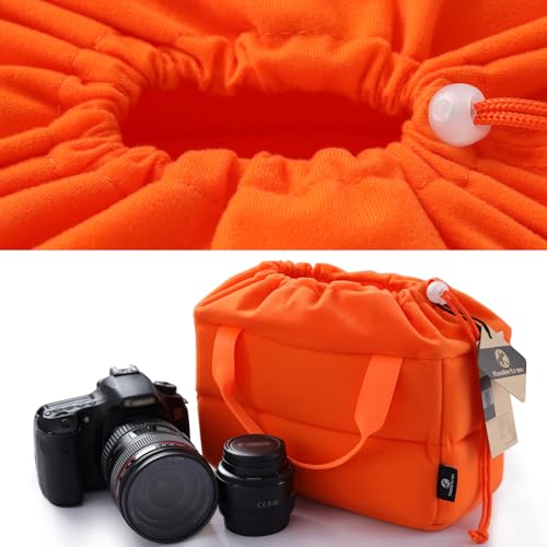 Koolertron Shockproof Camera Photo Bag for SLR TLR Camera Insert Partition Padded Case,Can be Put Directly Into the SLR Camera Bag With Freely Adjustable Compartment - color: Orange with Straps