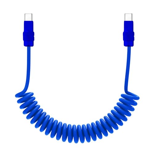chubbycable USB C to C 240W Coiled Charging Cable, All Dark Blue, 6FT | 45,000+ Bend Tested, 480Mbps Data Transfer, E-Marker Safety Chip, Strong Elasticity, Retracts to Stay Neat - color: Dark Blue+Dark Blue, style: Type C-Type C