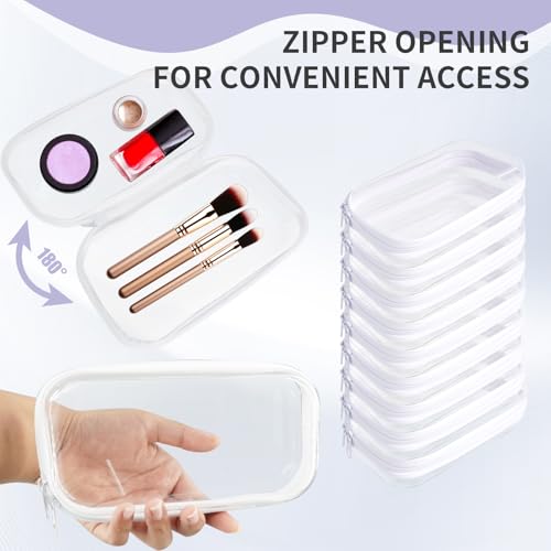18 Pcs Clear Hard Shell Zipper Case Transparent PVC Zipper Pouches Hard Plastic Makeup Bags Portable Snakes Storage Box for Home Travel Essentials Cosmetic(8.2 x 4.3 x 2 inch)