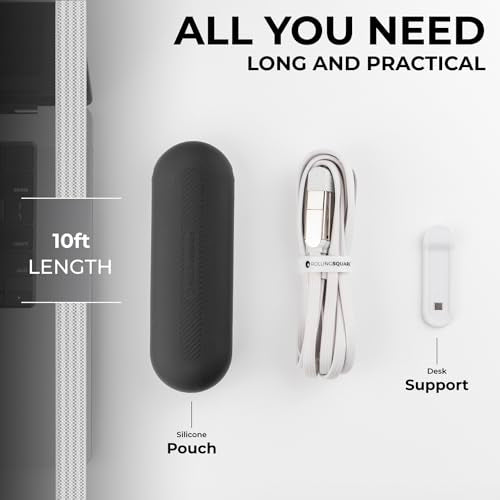 Rolling Square inCharge XL 6-in-1 Multi Charging Cable, Portable USB and USB-C Cable with 100W Ultra-Fast Charging Power, 10 Ft/3m, Glacier White - color: Glacier White