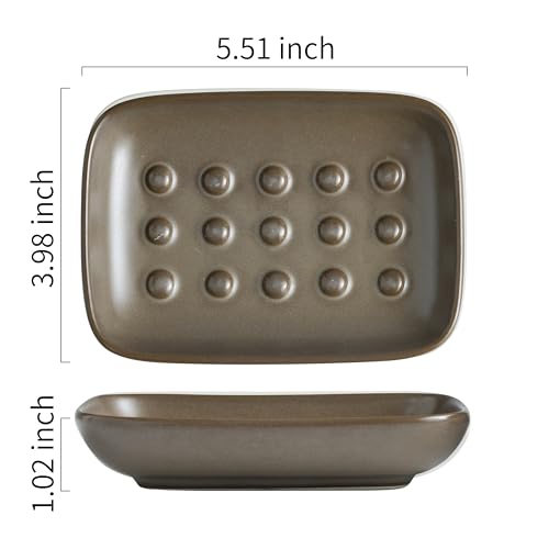 Miamolo Soap Dish for Shower, Bar Soap Holder, Raised Design No Mushy Soap | Space-Saving Soap Saver | Ceramic, Non-Slip, Dishwasher Safe | Fits Shower, Tub, Kitchen Sink | Farmhouse Rustic Decor, Brown - color: Brown, size: Floating Point Design