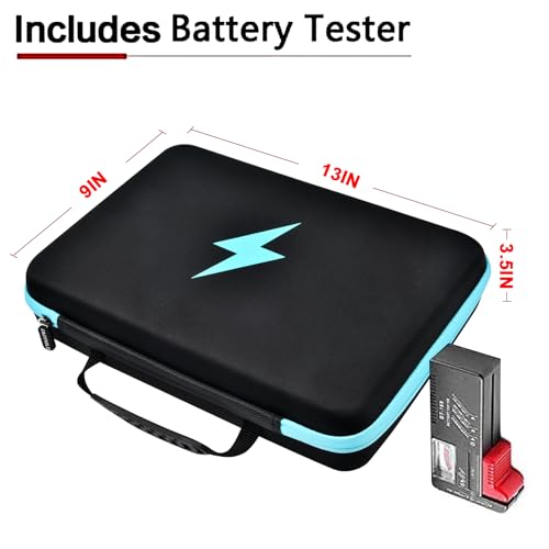 PAIYULE Battery Organizer Storage Case Box with Tester Checker, 220+ Batteries Holder Bag fits for AA AAA AAAA 9V C D Home Garage Container (Fits 220+ Batteries) (Fits 220+ Batteries)