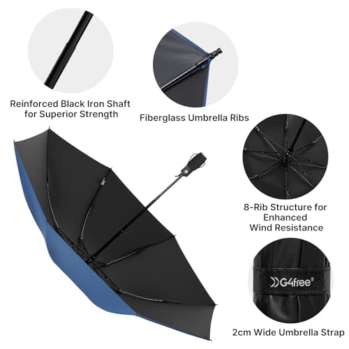 G4Free 46 Inch Inverted Umbrella Windproof Travel Umbrella for Rain & Sun | Black Coating UV Protection, Strong 8 Ribs, Auto Open/Close, Reverse Folding Umbrella with Non-Slip Grip, Fits Car & Backpack - color: Blue