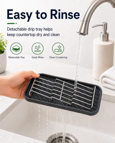OZNER 304 Stainless Steel 3 Bar Soap Holder, Self Draining Soap Dish for Shower, Shampoo Bar Holder with Detachable Silicone Tray, Rust Proof Soap Saver for Bathroom Sink & Kitchen - size: L(9.25"*3.7)