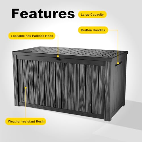 180 Gallon Waterproof Outdoor Storage Box, UV Resistant Resin Deck Box with Hydraulic Rod for Reinforced Stability, Perfect for Patio, Garden, and Pool（Black，180 Gallon） - color: Black, size: 180 Gallon