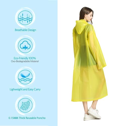 Rain Ponchos for Adults Reusable, 2-5 Pack Raincoat for Women Men, Waterproof Rain Coat Gear with Hood Drawstring - color: Blue+yellow