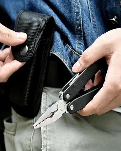 2pcs Pocket Knife Holder, Reinforced Nylon Folding Knife Multitool Sheath for Belt Carry, Box Cutter Holster Pocket Knife Case for Outdoor Use, Black (Large)