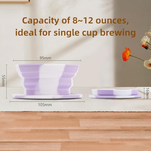 Paperless Travel Collapsible Pour Over Dripper Kit, Travel Pour Over Coffee Maker Camping, Collapsible Silicone Coffee Filter, Camping Coffee Pour Over, Single Cup Backpacking Coffee Maker - color: Violet-White
