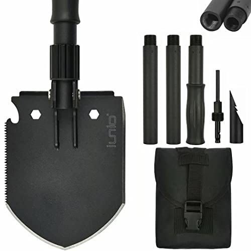 iunio 35in Folding Survival Shovel, Heavy-Duty Carbon Steel Military Shovel, Entrenching Tool for Disaster Recovery, Car Emergency, Camping, Off-Road, Gardening, Backpacking, and Metal Detecting - size: 35in Premium E-tool