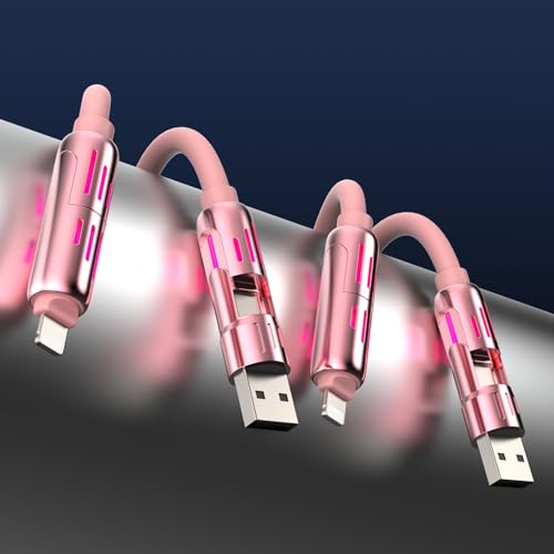 MFish 2-Pack 240W 4-in-1 Multi Charging Cable, Pink+Pink, 6.6FT | Carrying Case, USB-A & USB-C to USB-C/Lightning, For iPhone 17/16/15/14, MacBook, iPad, Laptop, Samsung S25/S24 - color: Pink+Pink, size: 2-Pack 6.6FT