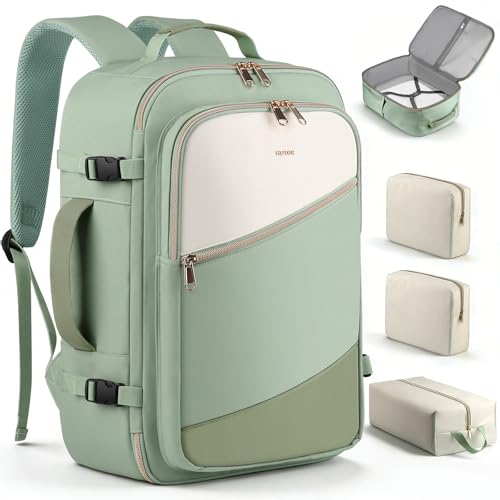 HOTOR Travel Backpack Women, 3 Packing Cubes Carry on Luggage - color: Green, size: 18.5" x 13.0" x 8.3"