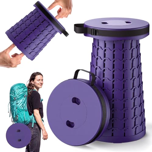Telescoping Collapsible Camping Stool, 600 lbs Heavy Duty Adjustable Height Portable Folding Stool with Non-Slip Cushion & Shoulder Strap for Hiking Fishing Travel Outdoor Use (Navy Blue) - color: Navy Blue