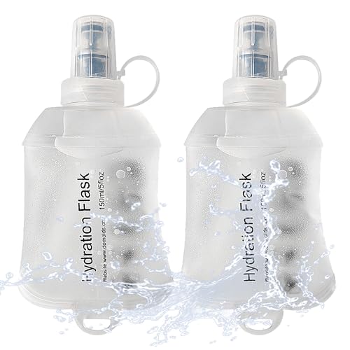 J.CARP 2Pcs 150ml Soft Flask Running Water Bottles, TPU Foldable Running Hydration Flask for Hydration Pack Cycling Hiking Climbing Outdoors Motorbike White - color: White-2Pcs, 150ml