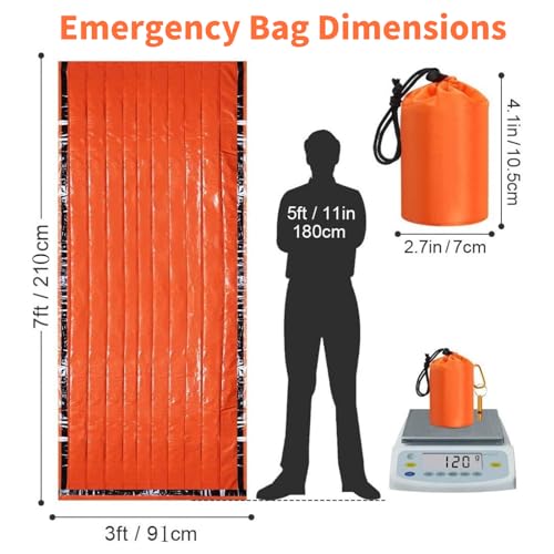 Waterproof Emergency Sleeping Bag with Whistle, 2 Pack Mylar Thermal Bivy Sack for Survival, Camping, Hiking with Emergency Blankets, Survival Kit Supplies - color: 4 PACK