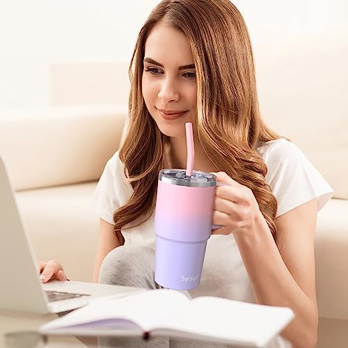 Sursip 24 oz Insulated Tumbler with Handle Lids and Straw - color: Pink＆Purple
