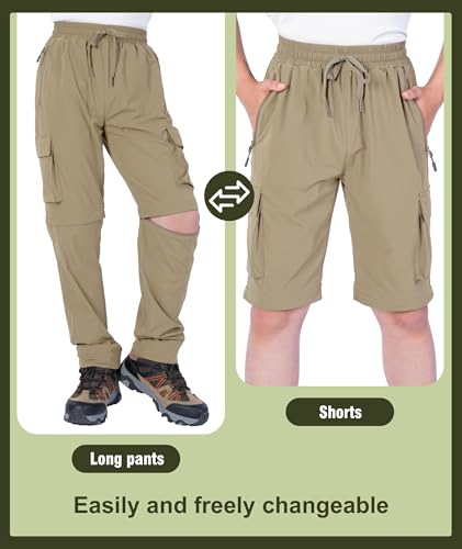 Kids Hiking Convertible Zip Off Pants Quick Dry Outdoor Nylon Pants Waterproof Stretchy with Zip Pockets 4-16Y - color: Brown, size: Medium