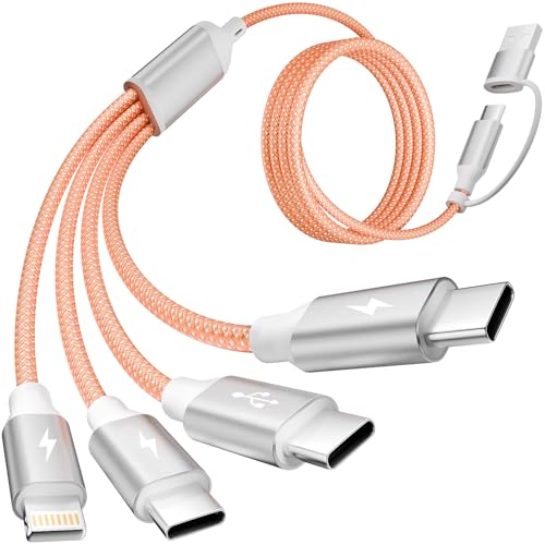 MPATIBY 4 in 2 Multi Charging Cable, 1 Pack 5FT Dual Input Charging Cords | USB A & USB C Inputs with 3* USB C & 1* IP Outputs, Travel Essentials, Phone Charger for Multiple Devices - color: Orange, size: 1Pack5FT