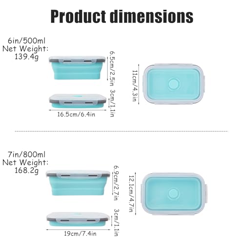 2 Pcs Collapsible Silicone Bowls with Lids, 500ml & 800ml Rectangular Foldable Food Storage Containers, Reusable Meal Prep Bowls, Microwave Freezer Safe, Ideal RV Camping Travel Accessories,Blue - color: Blue