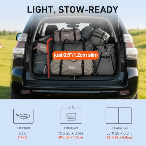 DOKIO 100W Portable Foldable Solar Panel Kit for 12V Battery Charging | Folds to 19 x 26 in and weighs 5.3 lb; includes controller and dual USB; for 12V batteries, power stations and camping.