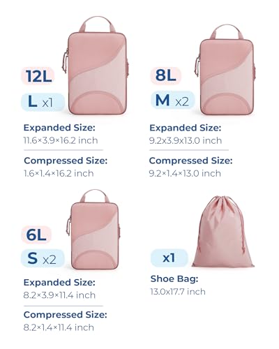 Bagsmart Compression Packing Cubes, Travel Bag Cruise Ship Essentials - color: Light Pink, size: 6 Set